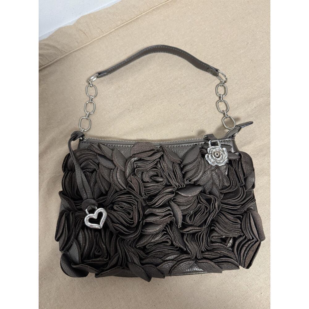 Brighton Leather Shoulder Bag Womens Brown Rosette Purse Heart Charm 1102223